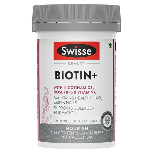 [BRSW2GQ3C5YWMHYY] Swisse Biotin+ New Improved Formula with 100% RDA of Biotin (Manufactured In Australia) Boosts Keratin Levels, Reduce Hair Loss and Promote Regrowth with Nicotinamide, Rose Hips & Vitamin C For Healthy Hair, Skin & Nails For Both Men & Women (30 Tablets)