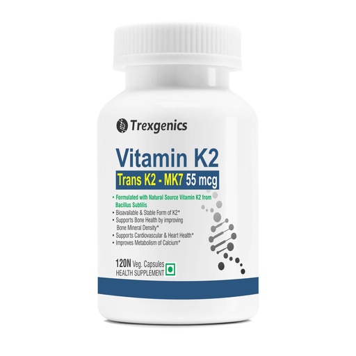 [BRSRGEL6BEGRAGT3] Trexgenics VITAMIN K as TRANS K2 MK7 Menoquinone-7 55 mcg Natural Source, Bone, Cardiovascular Health (120 Veg Capsules)