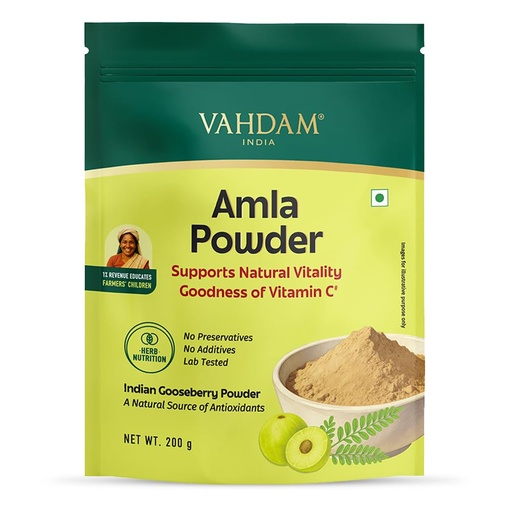 [BRSRGBAOOYFAI3YU] VAHDAM Amla Powder 200g | Natural Vitamin C Source | Supports Immunity, Hair & Natural Vitality | Ideal for Eating, Drinking & Skin | Vegan | 66 Servings