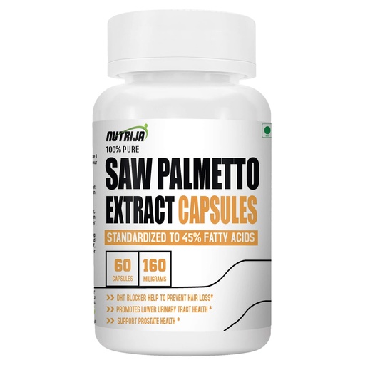 [BRSRYYAYAF4A4F3G] NutriJa Saw Palmetto Extract 160mg Capsules | Standardized to 45% Fatty Acids | Support Prostate & Urinary Health | 60 Vegetarian Capsules