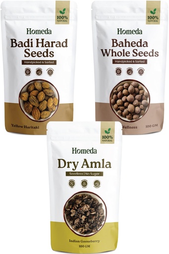 [BRSWGEIKOAIG2AY3] Shudh Online Dry Amla, Baheda, Harad combo - Triphala Raw (300 Grams - 100 gr each) 1:1:1 Ratio for Digestion, Weight loss, Hair growth, Skin care