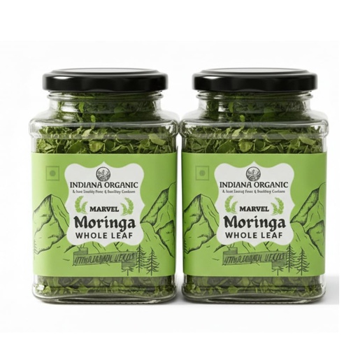 [BRSWYEIHBEBR4YLU] Indiana Organic Moringa Whole Leaves Dry Leaf, Dried Drumstick Tree Leaves, Natural Super-Food – For Making Herbal Tea, Smoothies, Soups - 35 Gram (Pack of 2)
