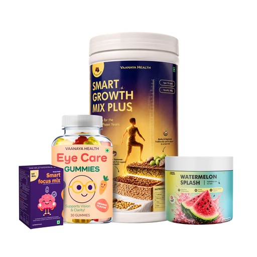 [BRSRYGQHBF5GGEQV] Kids Wellness Combo | Eye Care Gummies, Smart Focus Mix, Smart Growth Mix Plus for 12+ Years & Watermelon Splash Hydration Mix | Eye, Brain, Growth & Hydration Support