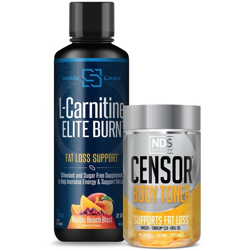 [BRSW2ZA5O54AMDTD] Censor NDS Nutrition Fat Loss-Body Toner with CLA (90 Softgels) & Siren Labs L-Carnitine Elite Burn Fat Loss Support Malibu Beach Blast 3000 mg (32 Servings)