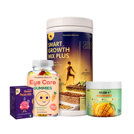 [BRSRYGQHOUGQOHLD] Kids Wellness Combo | Eye Care Gummies, Smart Focus Mix, Smart Growth Mix Plus for 12+ Years & Mango Splash Hydration Mix | Daily Eye, Brain, Growth & Hydration Support