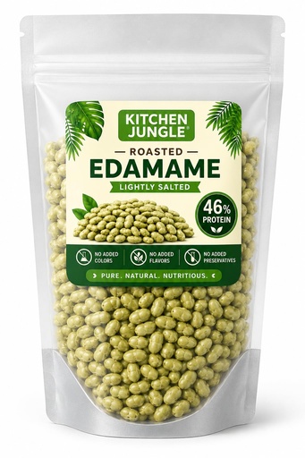 [BRSRYZI2CQHRGFA4] Kitchen Jungle Roasted Edamame 1kg | VALUE PACK | High Protein Snack (46%) | No Added Oil | Rich in Fibre | Roasted Green Soybeans | Vegan & Gluten Free