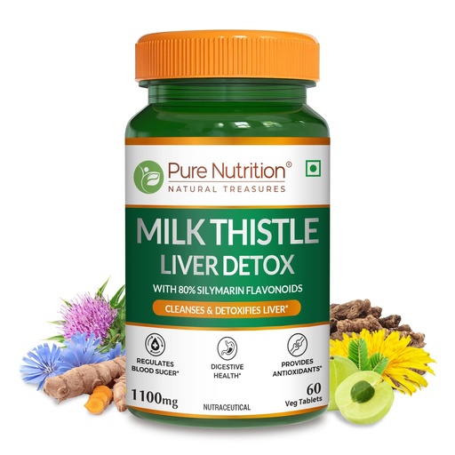 [BRSRMYIDBUAQMYDV] Pure Nutrition Milk Thistle Tablets with Liver Detox Supplement | Fatty liver supplements with N-Acetyl L-Cysteine (NAC), Curcumin, Amla & Vitamin C | Supports Fatty Liver Health & Natural Detoxification Formula - 60 Tablets