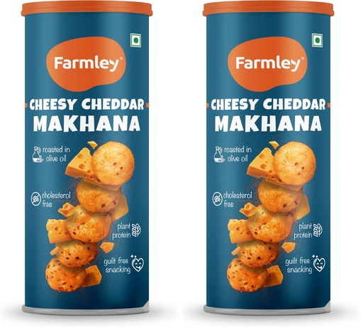 [BRSRYZAOOIGWYHTB] Farmley Roasted and Flavoured Cheesy Cheddar Makhana | Namkeen Snacks & Puffed Snacks | Healthy Snack | Cholesterol Free | Gluten Free | Rich In Protein & Fiber | Roasted in Olive Oil - 77g Jar