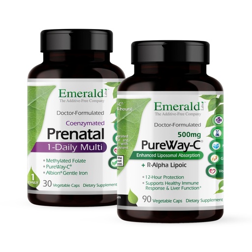 [BRSRAZLYBYGW2EY6] Emerald Labs Bundle with Prenatal 1-Daily Multi (60 Veg Caps) & PureWay-C (90 Veg Caps) - Prenatal Multivitamin with Methylated Folate, Iron & More* - Vitamin C Supplement with R-Alpha Lipoic Acid*