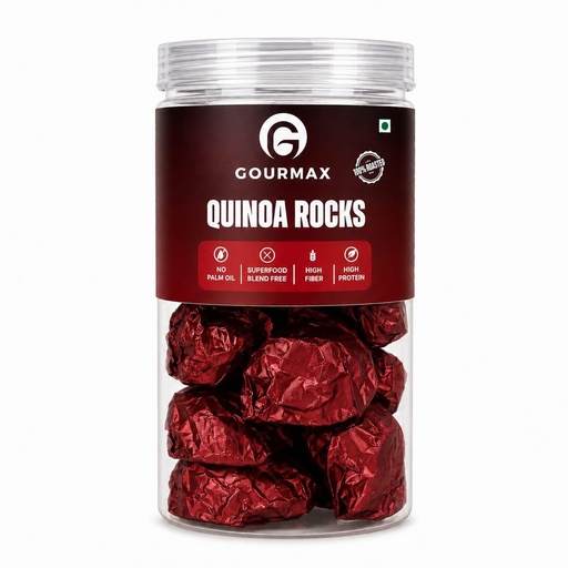 [BRSRYZI3BAPRGCT4] Gourmax Quinoa Rocks | Chocolate Coated Roasted Quinoa Clusters | Source of Protein | Source of Fibre | No Palm Oil | 130 g