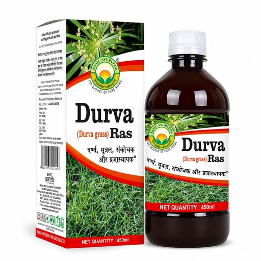 [BRSWYYI6BABWG3LZ] Basic Ayurveda Durva (Dhurva Grass) Juice 450ml Pack of 2 | Pure Ayurvedic Drink | Supports Skin Health & Daily Wellness