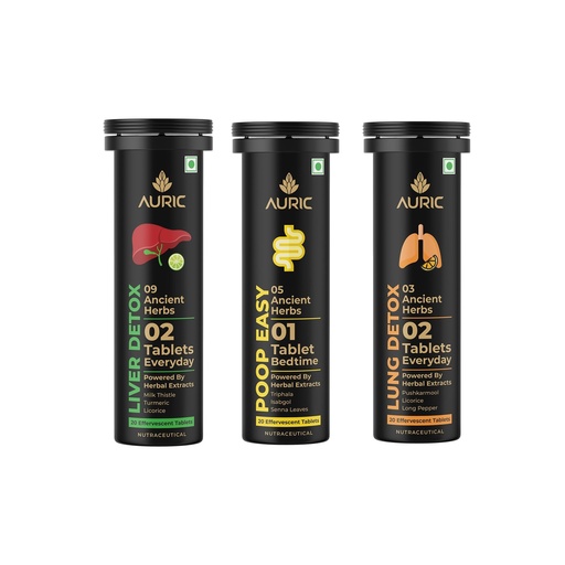 [BRSRYYICPIPQEALG] Auric Liver Detox with Lung Detox & Poop Easy 20 Tablets Each