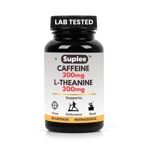 [BRSRGGQPAF5QOCDG] Suplee Caffeine 200mg & L-Theanine 200mg, Focus & Alertness Support, Pre-Workout & Study Aid, 60 Veg Capsules