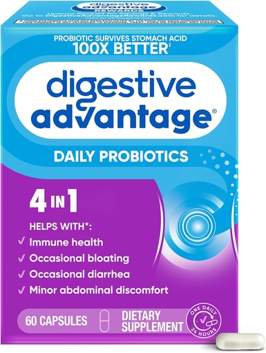 [BRSWGFT4BACWAFA7] Digestive Advantage Probiotics for Digestive Health, Daily Probiotics for Women & Men, Supports Gut Health, Occasional Bloating & Diarrhea, Minor Abdominal Discomfort, & Immune Support, 60ct Capsules