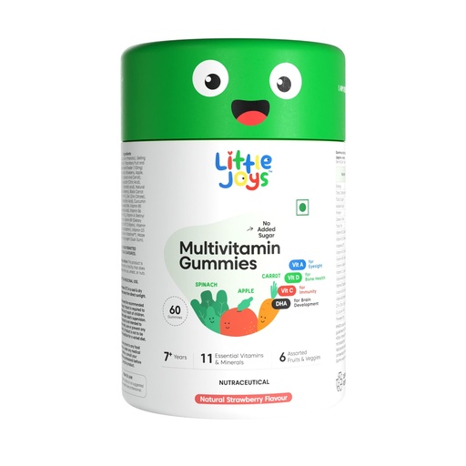 [BRSRYEALOIPB6CTD] Little Joys Multivitamin Gummies | 7-12 Years |With 11 Vitamins & Minerals | 60 Day pack | Improves Immunity, Bone health & Antibody Production | No Added Refined Sugar | Strawberry Flavour