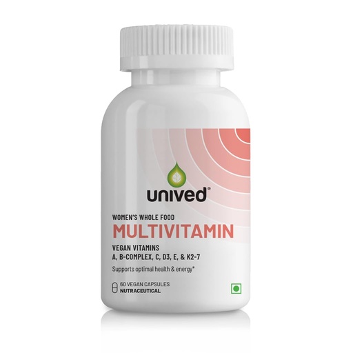 [BRSW2ZYCCJ6A4D33] Unived Wholefood Multivitamin for Women | Vegan Plant-Based Multivitamins A, B-Complex, C, D3, E, & K2-7| Natural, Wholefood Plant Based, & Vegan | 60 Capsules