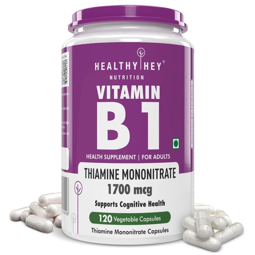 [BRSWYGIRCF5GK3A4] HealthyHey Nutrition Vitamin B1 Thiamine -120 Veg Capsules