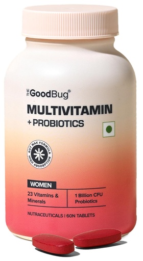 [BRSRYZQ3OEFGC2Y7] The Good Bug Multivitamin Tablet for Women| 23 Vital Nutrients including Zinc, Magnesium, Vitamin B,C,D, Calcium for Energy, Immunity, Radiance, Strong Bones and Overall Health| Veg 60 Tablets