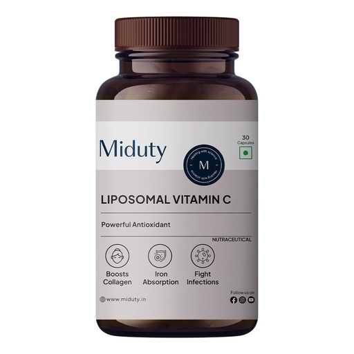 [BRSREAYKAANGMDTB] Miduty Liposomal Vitamin C Supplement - Antioxidant Vitamin, Skin Rejuvenation & Immunity Booster Supplement Helps to Boost Collagen for Skin, Hair & Nails - 30 Capsules