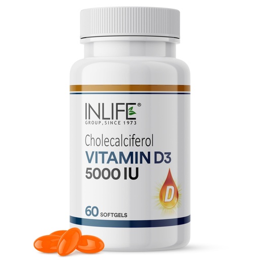 [BRSREZD2OIIQ423O] INLIFE Vitamin D3 5000 IU Cholecalciferol Supplement, 60 Softgels