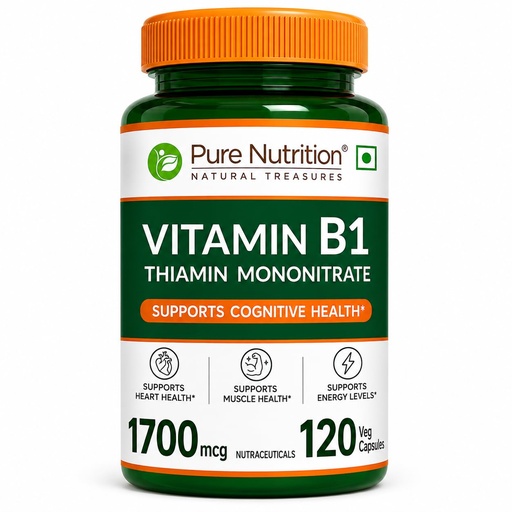 [BRSREZARBAPAKHTJ] Pure Nutrition Vitamin B1 Supplements (Thiamine Mononitrate) 1700 mcg | B1 Vitamin Thiamine Supplements Supports Energy, Brain, Heart & Muscle Health – 120 Veg Capsules
