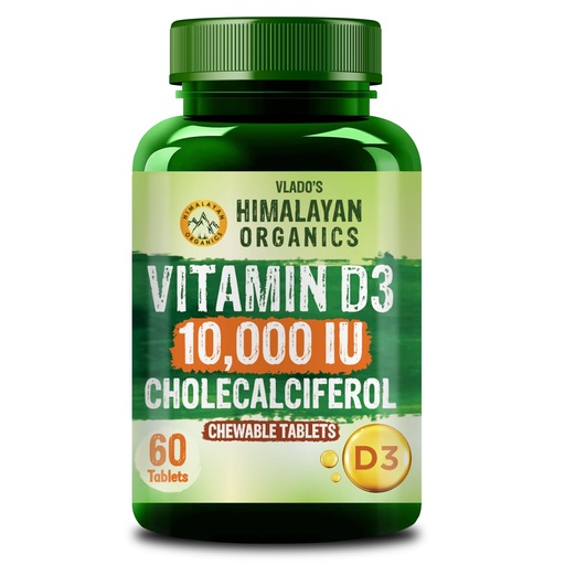 [BRSREAQ3AEFQ4FL4] Vlado's Himalayan Organics Vitamin D3 10000IU - Chewable Vitamin D Tablets | Cholecalciferol Vitamin D3 Supplement for Bone & Immunity | Vitamin D3 Supplement for Women & Men | Orange Flavour - 60 Tablets