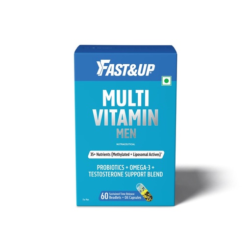 [BRSRY2Y3CUFRQDL2] Fast&Up Multivitamin for Men - 35+ Methylated & Liposomal Nutrients with Probiotics, Omega-3 & Testosterone Blend | AQUAMIN Calcium | Beadlet-in-Oil Technology - 60 Capsules