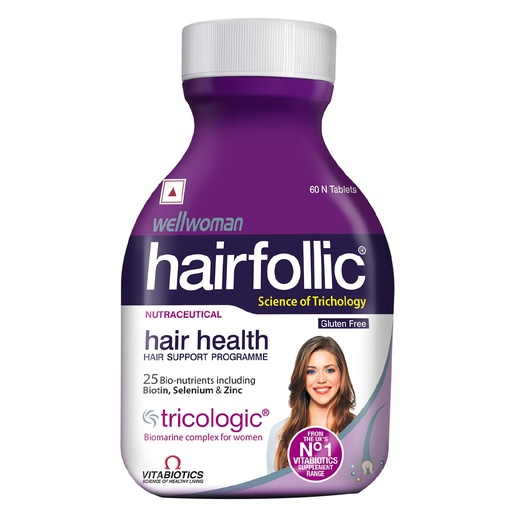 [BRSRACDYOV5WKAY2] Wellwoman Hairfollic Hair Nutritional Supplement for Women (2 Months Pack) | 25 Bio-Nutrients with Biotin, Selenium, Zinc, Marine Collagen & Tricologic Complex | Daily Multivitamin & Nutritional Supplement | Gluten Free | 60 Tablets | 1,045mg Per Tablet