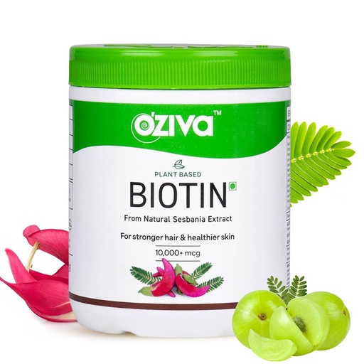 [BRSWGBAYBMBWOH3L] OZiva Plant Based Biotin for Hair Growth| Biotin Powder for Increased Hair Density, Shinier Hair, Healthier Skin & Nails (With Silica, Sesbania Agati), Certified Clean & Vegan, 125g (Classic)
