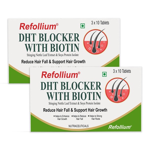 [BRSRAHDQCB5RQF3B] Refollium Hair Vitamin Tablets with Biotin, Iron & DHT Blocker, Vitamin E for Hair Growth & Hair Fall Control, with Hair Growth Supplements for Women & Men 30 Tablets (PACK OF 2)