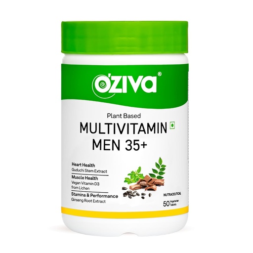 [BRSRAHYCOQDRGEI3] OZiva Plant Based Multivitamins for Men 35+| For Heart & Muscle Health, Stamina & Performance| With Guduchi Extract, Vegan Vitamin D3, 50 Vegetarian Tablets