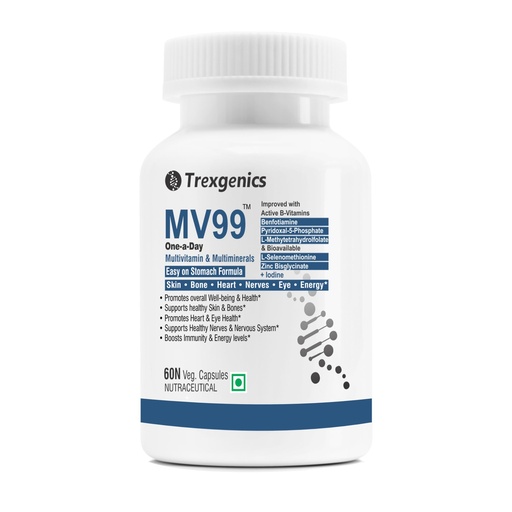 [BRSWYZQ3PIMBM23B] Trexgenics MV99 Multivitamin One-a-day Easy On Stomach - Complete Daily All you need with Multiminerals & Micronutrients for Men & Women (60 Veg. Capsules) (1)