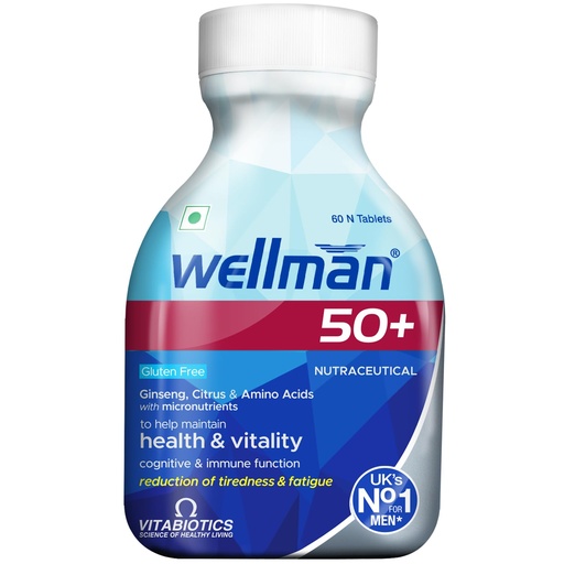 [BRSRE2QNOYPWAC37] Wellman 50+ Multivitamin Tablets for Men Above 50 Years (2 Months Pack) | 29 Nutrients with Vitamins, Minerals, Ginseng, Co-Enzyme Q10 & Lutein | Daily Multivitamin & Nutritional Supplement | Gluten Free | 60 Tablets | 1,117mg Per Tablet