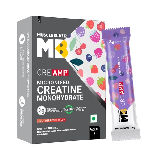 [BRSRGBIBBV7REFLZ] MuscleBlaze Micronised Creatine Monohydrate CreAMP Powder, 7 Sachets
