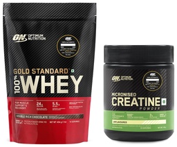 OPTIMUM NUTRITION (ON) Gold Standard 100% Whey Protein 454 G Double Rich Chocolate & Micronized Creatine Powder - 100 Gram, 33 Serves, Unflavored. COMBO,554 Gram, 1 Scoop