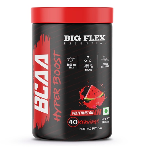 [BRSROZQQO4FRMA3G] Bigflex Essential BCAA Hyperboost 5000mg Bcaa + 1000mg Citrulline malate | 500mg Beta Alanine | 500mg L-Taurine| Caffeine | Muscle Growth | Recovery | Energy - 40 Servings (Watermelon)