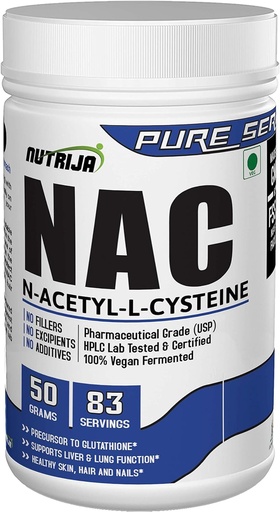 [BRSROYAEAV5GAGY2] NutriJa NAC (N-Acetyl L-Cysteine) Powder 50g | 83 Servings| For Liver & Antioxidant | Supports Immune Health, Skin & Hair