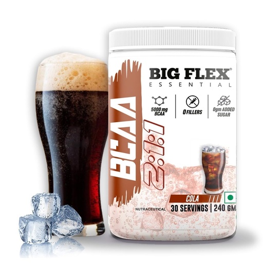 [BRSRO2YNDJ6AADIZ] Bigflex Essential BCAA powder, Cola [ 30 Servings, Pack of 240Gm ] | 2500mg L-Leucine | 1250mg L-Isoleucine & 1250mg L-Valine For Muscle Recovery & Endurance - Pre/Post Workout & Intra Workout Supplement