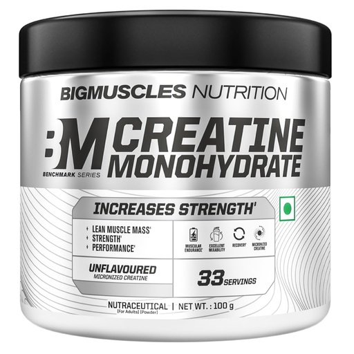 [BRSRGAQFOJ5GKHLF] Bigmuscles Nutrition Creatine Monohydrate [33 Servings, Unflavoured] | Micronised Creatine Powder For Enhanced Muscle Strength With Rapid Absorption [100g] | Benchmark Series