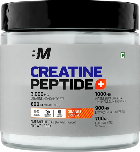 [BRSRGHATAUCBSHQU] Bigmuscles Nutrition Creatine + Peptides [180g, Orange Crush] | Creatine Powder with Superior Grade Magnesium, Electrolytes, Tyrosine, Theanine & Vitamin D3