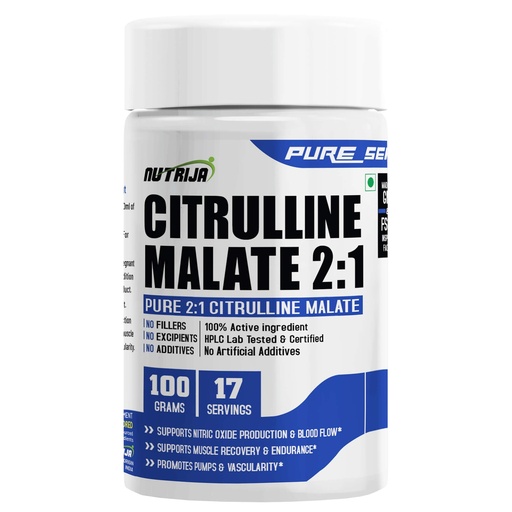 [BRSWGAIEBUJWYCLU] NutriJa Citrulline Malate 2:1 Powder 100g | 6g Per Serving | Pure Pre-Workout Blend for Pump and Endurance Support | 17 Servings