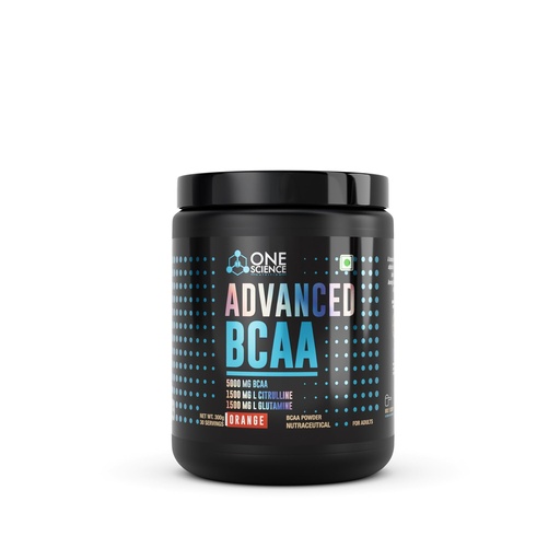 [BRSRGBAFOEMWC23J] One Science Nutrition Advanced BCAA Powder | 5000mg BCAA, 3000mg L-Citrulline, 3000mg L-Glutamine 300g (30 Servings, Orange)