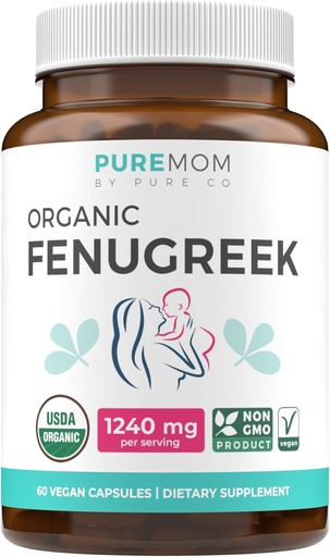 [BRSWGZTQBMCAGYDB] USDA Organic Fenugreek Capsules for Women - Effective Lactation Supplement for Increased Breast Milk Supply - Herbal Breastfeeding Support for Mothers - Gluten Free - 60 Vegan Capsules (No Pills)