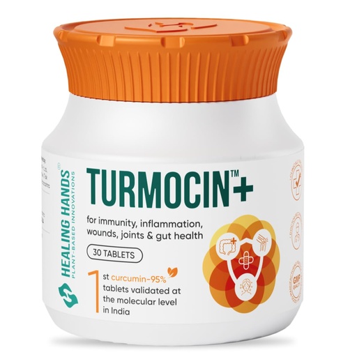 [BRSREHAEB5YW22AV] Healing Hands Turmocin Plus Tablet with Curcumin 95% (1st Molecularly Validated) & Pepper for Wound Healing, Gut Health, Immunity, Inflammation Relief, IBS & IBD Care, Clinically Proven - 30 Tablets