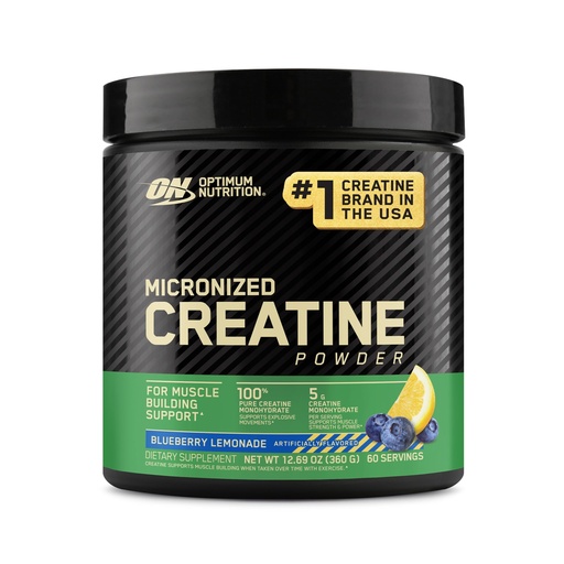 [BRSRAFIBOEFQGC3J] Optimum Nutrition Micronized Creatine Monohydrate Powder, Blueberry Lemonade Creatine, 60 Servings, 360 Grams (Packaging May Vary)