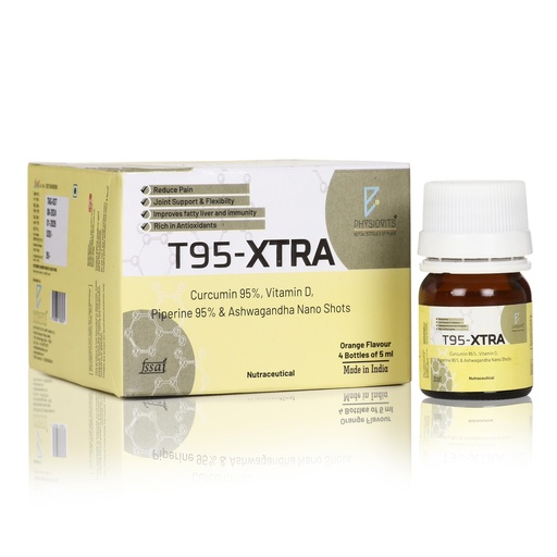 [BRSRAHYPAFYWMET6] T95 XTRA Nano Shots Curcumin 95%, Vitamin D, Piperine 95% and Ashwagandha Nano Shots, Orange Flavour, 4 Bottles of 5ml | Anti inflammatory Supplement for Adults | Good For Skin & Joint pains