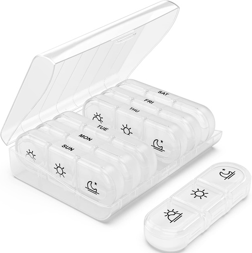[BRSW2BALOYIBMYA4] PULIV Weekly Pill Organizer 3 Times a Day, Portable Travel Pill Box 7 Day with Large Pill Containers, Light-Proof Pill Case for Vitamins, Medication, Supplements and Fish Oils (White)