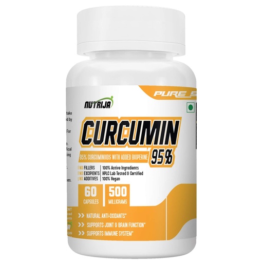 [BRSWGAIFBMJWG3TU] NutriJa Curcumin 500mg with Bioperine – 60 Veg Capsules | 95% Curcuminoids | High Absorption Turmeric Extract | Supports Joint Health, Immunity & Antioxidant Support