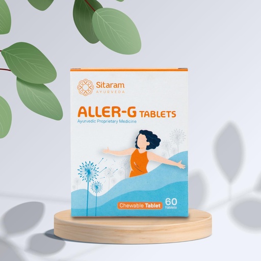 [BRSRAHQLAEMAEG3J] Sitaram Ayurveda Aller-G Tablet | Curcumin-Based Ayurvedic Supplement | Kids Chewable with Haridra, Guduchi & Yashtimadhu | Helps Immunity & Respiratory Health | 60 Nos