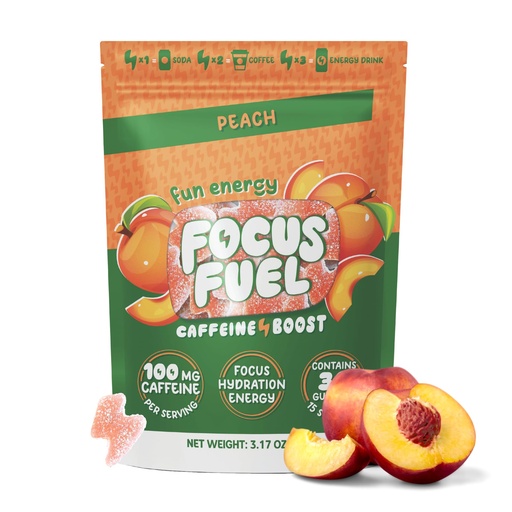 [BRSRAGDYBUAQ2YDD] FocusFuel Energy Chews – Peach Flavor (15 Servings) – 100mg Caffeine + Alpha GPC+ L-Theanine + B12, Magnesium – Smooth Focus & Energy – No Crash or Jitters